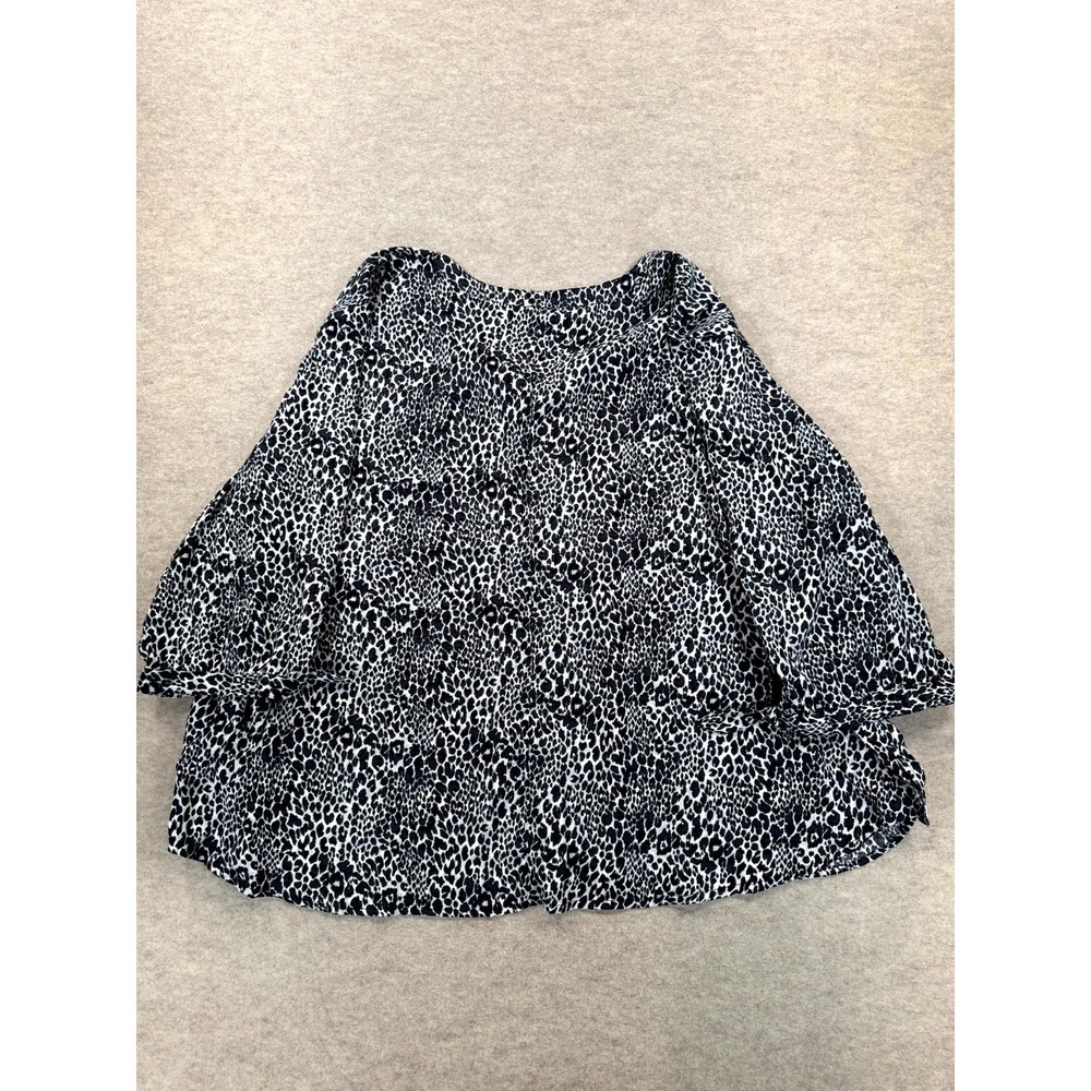 Catherines Blouse Shirt Womens 5X Black White Animal Print Casual Button Front - Picture 7 of 14